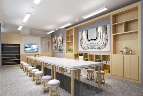 青島網(wǎng)絡傳媒有限公司新中式辦公室裝修效果圖