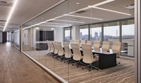 青島網(wǎng)絡傳媒有限公司新中式辦公室裝修效果圖